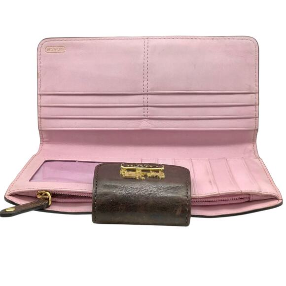 Coach Polished Leather Wallet | Gold Hardware | Blush Brown Bifold Holiday Gift - Picture 8 of 15